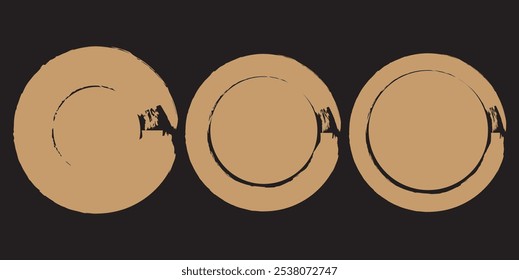  grunge round shapes. Brush strokes frames elements, frames for design. Abstract drawing.