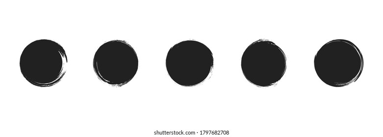 Icono de formas redondeadas gruesas. Conjunto de marcos de tinta sobre fondo blanco.  Círculo negro de grunge , ilustración . Pintar concepto de pincel . Pincel circular vectorial pintado. 10 pasos