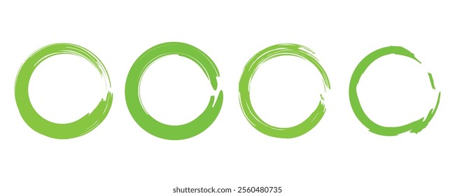 Grunge round shapes. set of green round banners. brush painted circle on transparent white background. Grunge banner collection. Vector