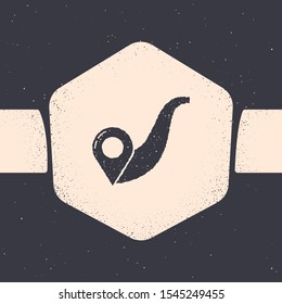 Grunge Route location icon isolated on grey background. Map pointer sign. Concept of path or road. GPS navigator. Monochrome vintage drawing. Vector Illustration