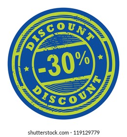 Grunge rubber color stamp with the text Discount 30 written inside the stamp, vector illustration