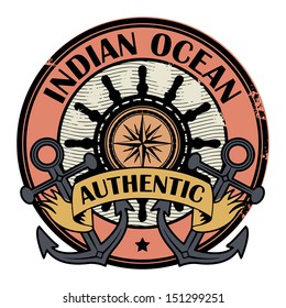 Grunge rubber color stamp with the words Indian Ocean written inside the stamp