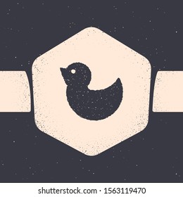 Grunge Rubber duck icon isolated on grey background. Monochrome vintage drawing. Vector Illustration