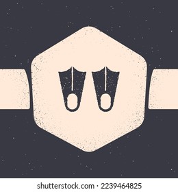 Grunge Rubber flippers for swimming icon isolated on grey background. Diving equipment. Extreme sport. Diving underwater equipment. Monochrome vintage drawing. Vector