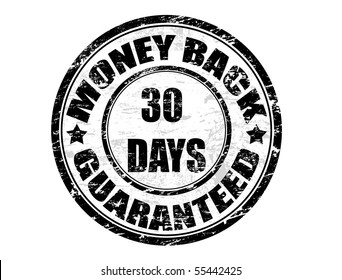 a grunge rubber ink stamp on white background: money back guaranteed 30 days