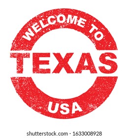 A grunge rubber ink stamp with the text Welcome To Texas USA over a white background