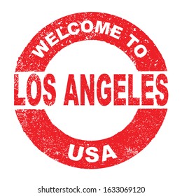 A grunge rubber ink stamp with the text Welcome To Los Angelas USA over a white background