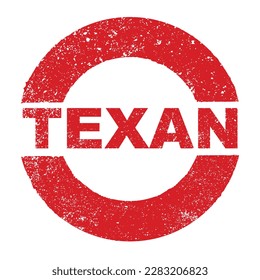 Un sello de tinta de goma gruesa con el texto TEXAN sobre un fondo blanco