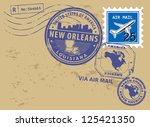 Grunge rubber post stamps set with name of Louisiana, New Orleans, vector illustration