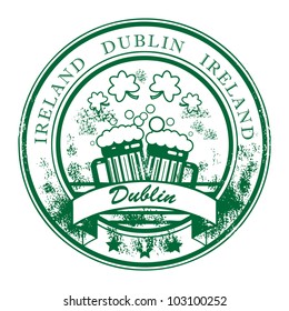 Grunge rubber stamp with beer mugs and the words Dublin, Ireland inside, vector illustration