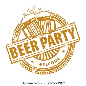 Grunge rubber stamp, with the Beer Mugs and text Beer Party written inside, vector illustration