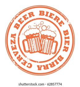 Grunge rubber stamp with beer mugs and the text Beer written inside the stamp, vector illustration