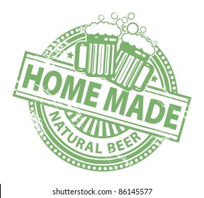 Grunge rubber stamp, with the Beer Mugs and text home made natural beer written inside, vector illustration