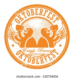 Grunge rubber stamp with beer and the text Oktoberfest written inside the stamp, vector illustration