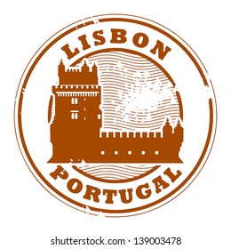Grunge rubber stamp with Belem Tower and the words Lisbon, Portugal inside, vector illustration