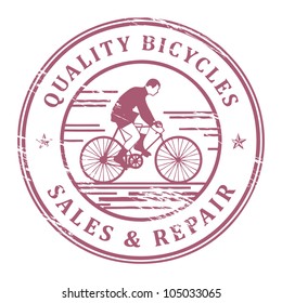 Grunge rubber stamp with bicycle and the words Quality Bicycles inside, vector illustration