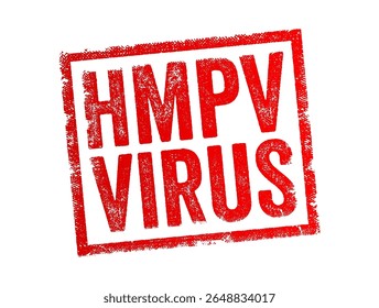 Grunge rubber stamp with bold uppercase text "HMPV VIRUS" isolated on white background. Warning design concept for human metapneumovirus infection awareness and health alerts