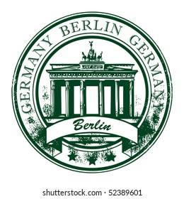 Grunge rubber stamp with Brandenburg gate and the word Berlin, Germany inside, vector illustration