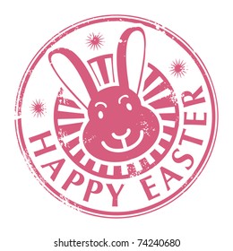 Grunge rubber stamp with bunny and the text Happy Easter written inside, vector illustration