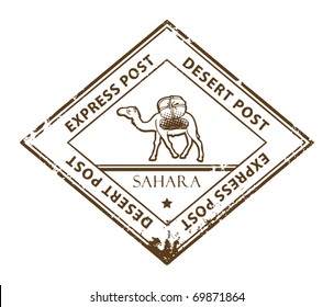 Grunge rubber stamp with Camel and the text Desert Post, vector illustration