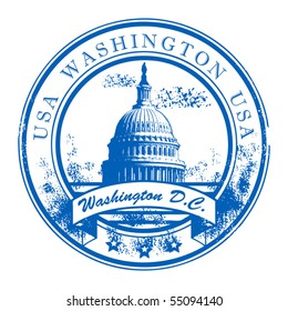 Grunge rubber stamp with Capitol Building and the word Washington, USA inside, vector illustration