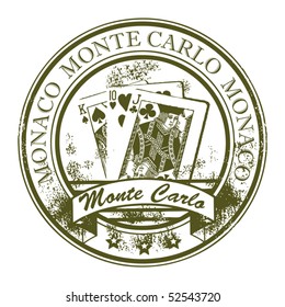 Grunge rubber stamp with cards and the word Monte Carlo, Monaco inside, vector illustration