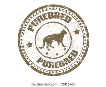 Grunge rubber stamp with cat silhouette and the word purebred written inside the stamp