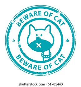 Grunge rubber stamp with cat and the word Beware of Cat  written inside the stamp, vector illustration