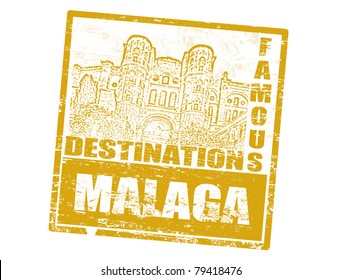 Grunge rubber stamp with Cathedral Malaga and the word Malaga  inside, vector illustration