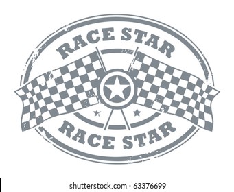 Grunge rubber stamp with Checkered Flags and the text Race Star written inside, vector illustration