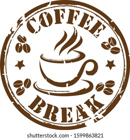 Grunge rubber stamp with coffee cup symbol and the text coffee break written inside the stamp