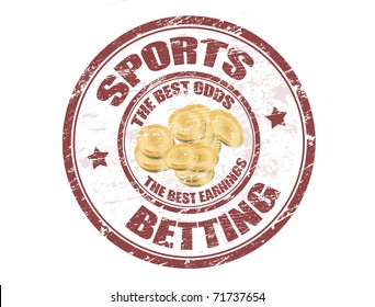 Grunge rubber stamp with the coins shape and the text sports betting written inside the stamp