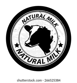 Grunge rubber stamp with cow shape and the text natural milk written inside, vector illustration