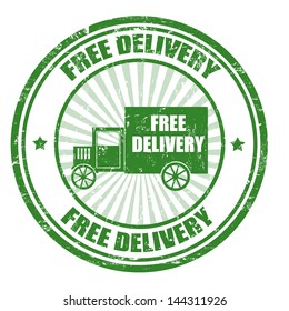 Grunge rubber stamp with a delivery car and the text Free Delivery inside, vector illustration