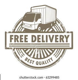 Grunge rubber stamp with a delivery car and the text Free Delivery inside, vector illustration