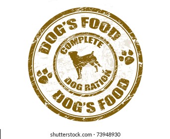 Grunge rubber stamp with the dog shape and the text dog's food written inside the stamp