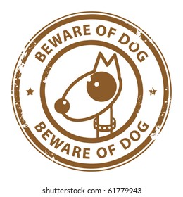 Grunge rubber stamp with dog and the word Beware of Dog  written inside the stamp, vector illustration