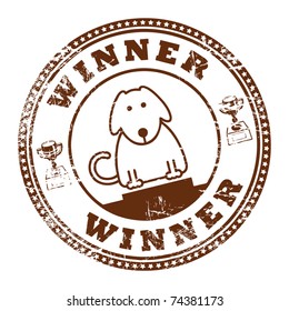 Grunge rubber stamp with dog and word Winner inside, vector illustration