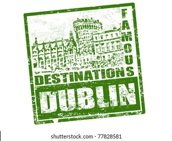 Grunge rubber stamp with Dublin castle and the word Dublin inside, vector illustration