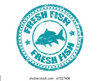 Grunge rubber stamp with fish shape and the text fresh fish written inside, vector illustration