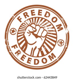 Grunge rubber stamp with the fist and word freedom written inside, vector illustration