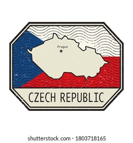 Grunge rubber stamp with flag and map of Czech Republic, vector illustration