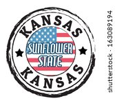 Grunge rubber stamp with flag and the text Kansas, Sunflower state, vector illustration