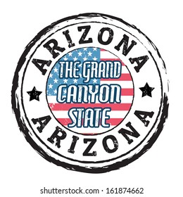 Grunge rubber stamp with flag and the text  Arizona, The grand canyon state, vector illustration