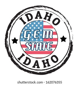 Grunge rubber stamp with flag and the text  Idaho, Gem state, vector illustration