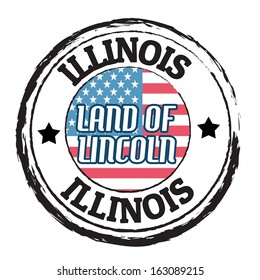 Grunge rubber stamp with flag and the text  Illinois, Land of Lincoln, vector illustration