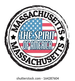 Grunge rubber stamp with flag and the text  Massachusetts, The Spirit of America, vector illustration