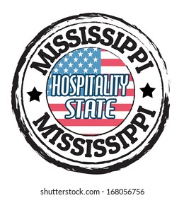 Grunge rubber stamp with flag and the text Mississippi, Hospitality State, vector illustration