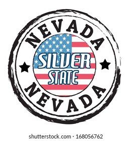 Grunge rubber stamp with flag and the text Nevada, Silver State, vector illustration