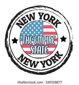 Grunge rubber stamp with flag and the text New York, The Empire State, vector illustration